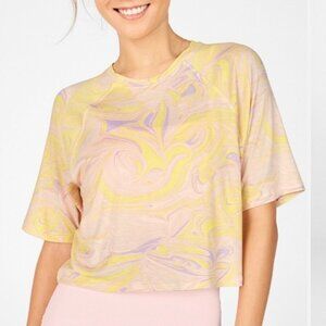 Fabletics Womens Yellow Purple NWT Samara Raglan Cropped Shirt Size Large